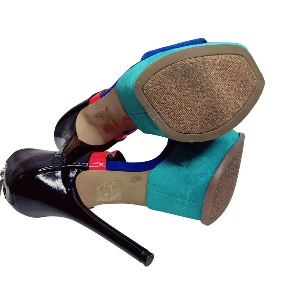 Bakers Color Block Blue Womens High Heel Stiletto‎ Platform Sz 7M Patent Leather